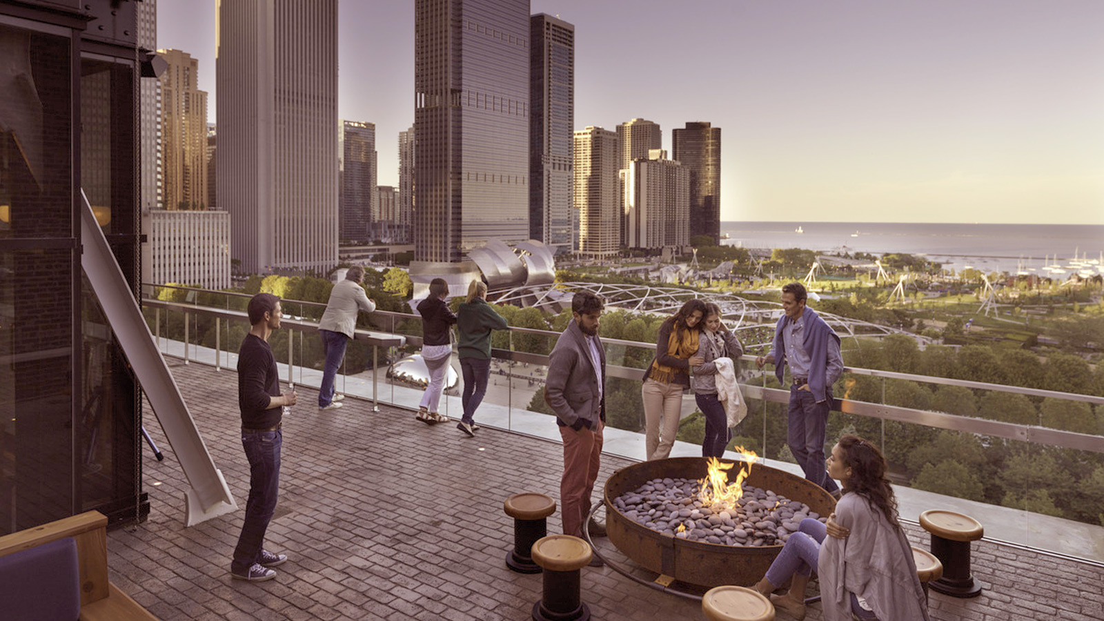 People On Rooftop Deck In Chicago