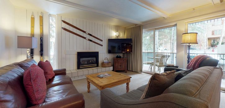 sunriver resort suite living area with fireplace