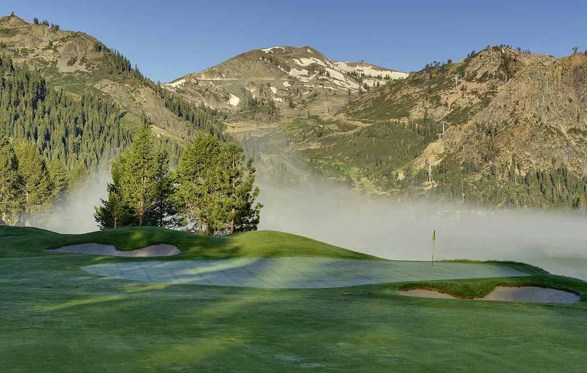 golf, mountains, fog