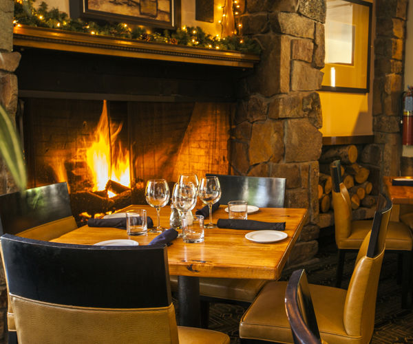 Fireside dining at The Artisan, inside the Stonebridge Inn, Snowmass Village, Colorado