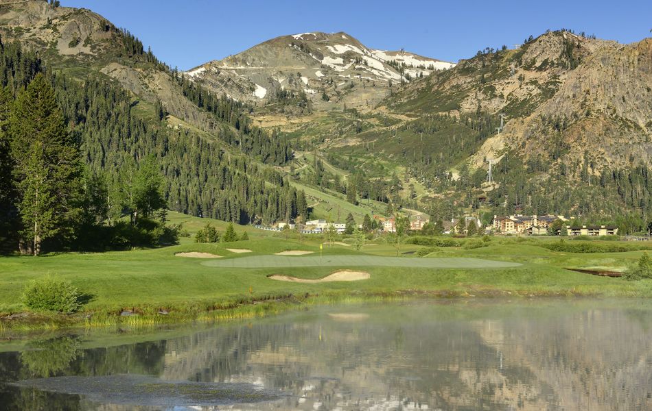 Mountain reflection on golf course pond, Resort at Squaw Creek