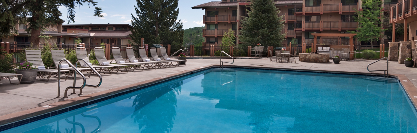 The heated outdoor pool at the Stonebridge Inn, Snowmass Village, Colorado