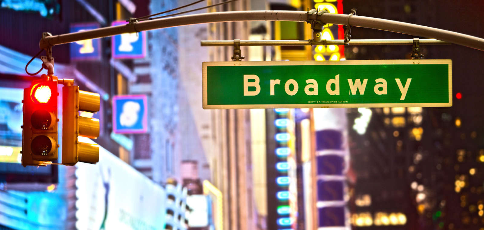 Broadway Street Sign And Stop Light