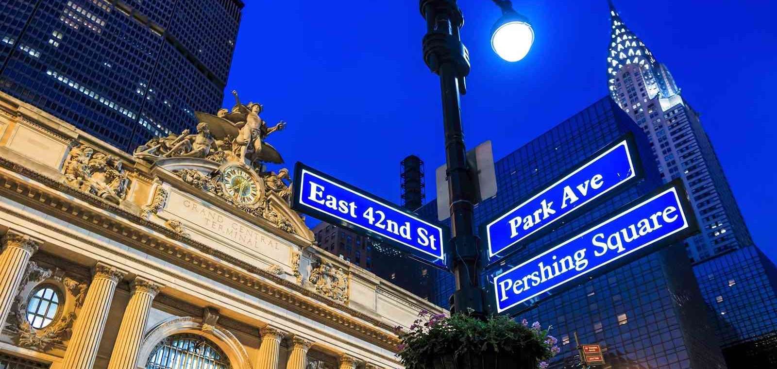 Street Signs In Front Of Grand Central Terminal