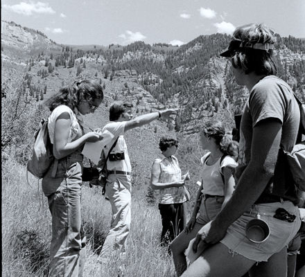 Black and White photo of people hiking in Vail